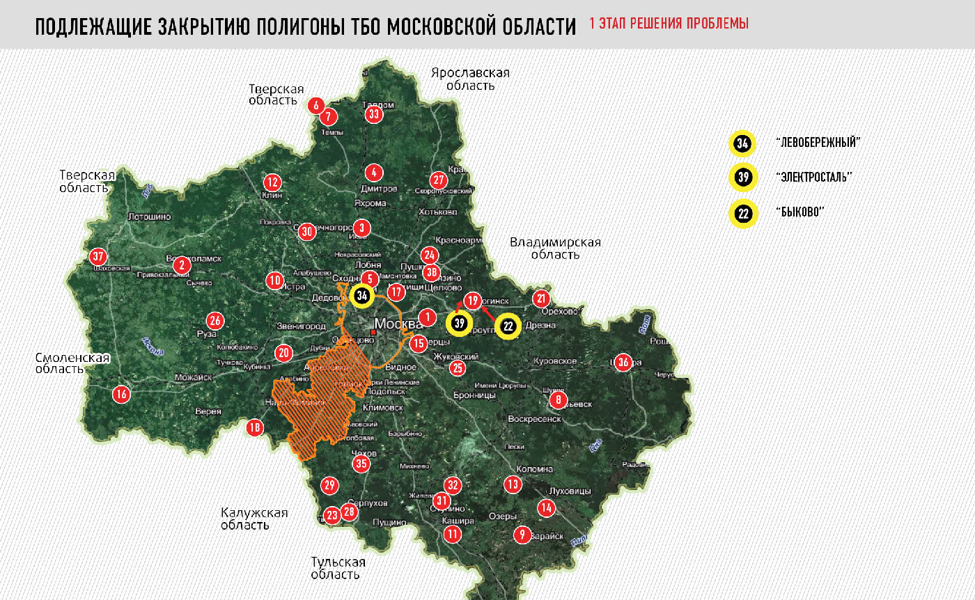 Свалки ТБО Москвы и Московской области на карте